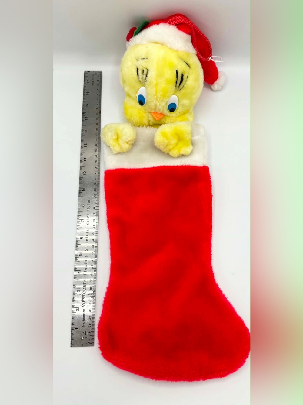 Vintage 1993 Warner Bros Looney Tunes Tweety Bird Plush Christmas Stocking 25"